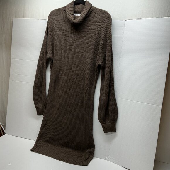 XS DRESS Ribbed Turtleneck Sweater Dress Belle by Kim Gravel-BROWN $54 - Picture 9 of 15